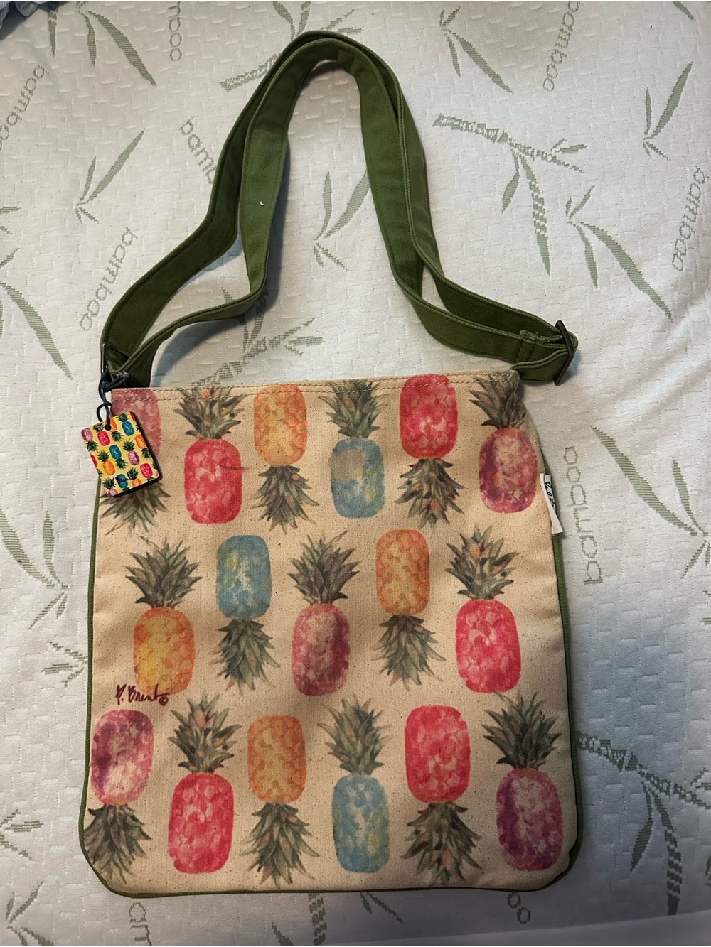 Pail Brent Canvas Pineapple Print Crossbody Bag - Green Strap